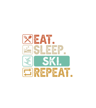 Eat Sleep SKI Repeat model negru pe tricou