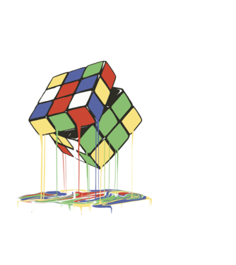 Melting Rubik cube model negru pe tricou
