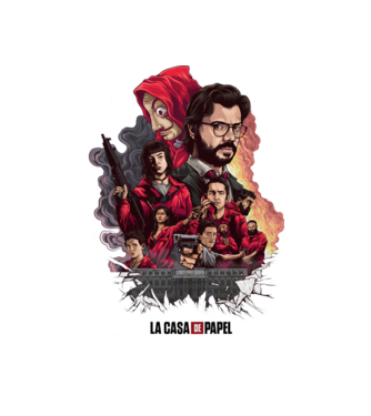 la casa de papel poster theme model alb pe tricou