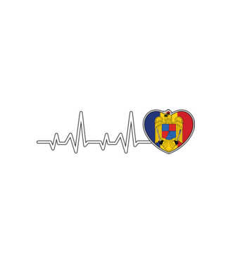 ROMANIA heartbeat model alb pe tricou