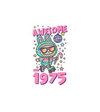 Awesome since 1975 - Labubu model alb pe tricou