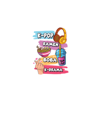 K-POP RAMEN BOBA K-DRAMA model negru pe tricou