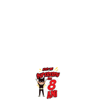 Acest mic supererou are 8 ani model albastru închis pe tricou