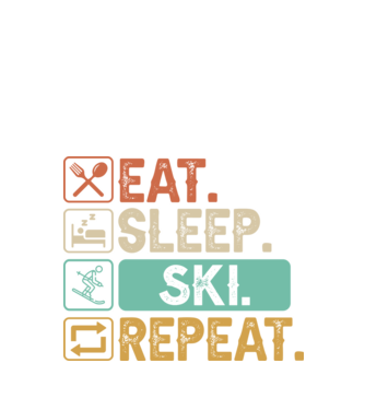 Eat Sleep SKI Repeat model negru pe tricou