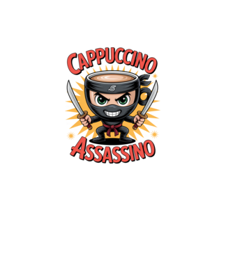 Cappuccino Assasino model negru pe tricou