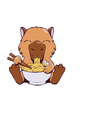 Capibară Ramen model negru pe tricou
