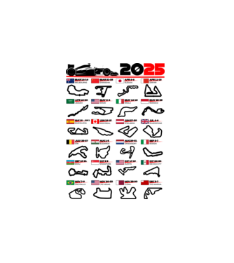 F1 calendar 2025 model alb pe tricou