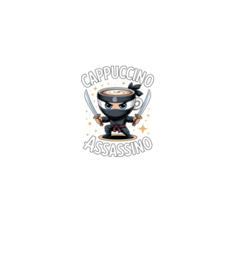 Cappuccino Assassino model negru pe tricou