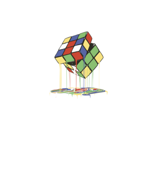 Melting Rubik cube model negru pe tricou