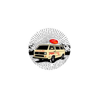 surfer boy pizza bus stranger things model gri pe tricou