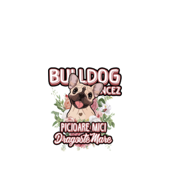 Bulldog francez picioare mici dragoste mare model alb pe tricou