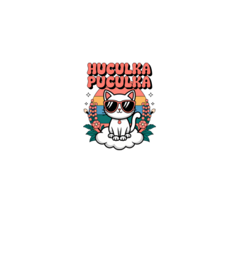 Huculka Puculka pisică 1 model alb pe tricou