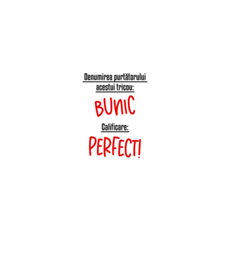 Denumirea purtătorului acestui tricou: bunic! Calificare: Perfect! model alb pe tricou