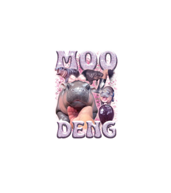 MOO DENG baby hippo model negru pe tricou