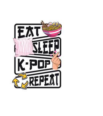 K-POP EAT SLEEP model negru pe tricou