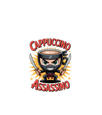 Cappuccino Assasino model negru pe tricou