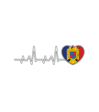 ROMANIA heartbeat model alb pe tricou