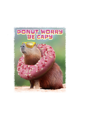 Capybara Donut worry be capy model negru pe tricou