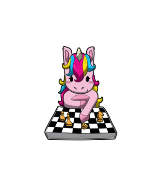 Chessicorn model alb pe tricou