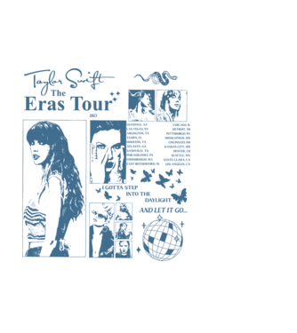 Taylor Swift ERAS print blue model alb pe tricou