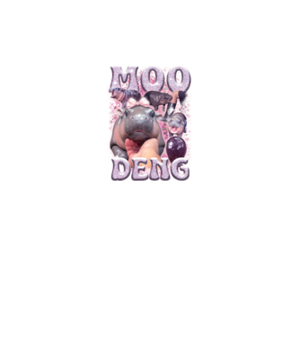 MOO DENG baby hippo model negru pe tricou