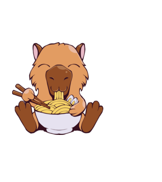 Capibară Ramen model alb pe tricou