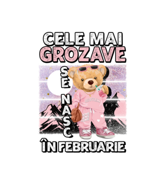 RETRO teddy fetişcană FEBRUARIE model alb pe tricou