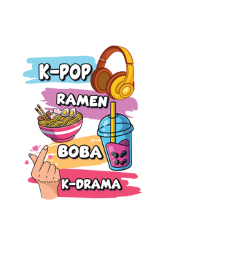 K-POP RAMEN BOBA K-DRAMA model negru pe tricou