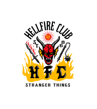 hellfire club 86 stranger things model alb pe tricou