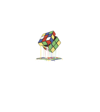 Melting Rubik cube model negru pe tricou