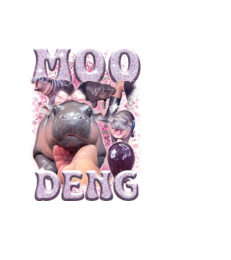 MOO DENG baby hippo model negru pe tricou