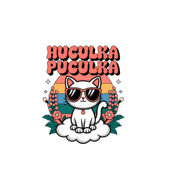 Huculka Puculka pisică 1 model alb pe tricou