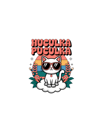 Huculka Puculka pisică 1 model alb pe tricou