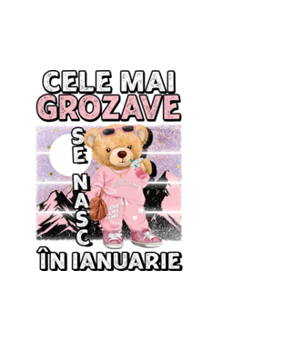 RETRO teddy fetişcană IANUARIE model alb pe tricou
