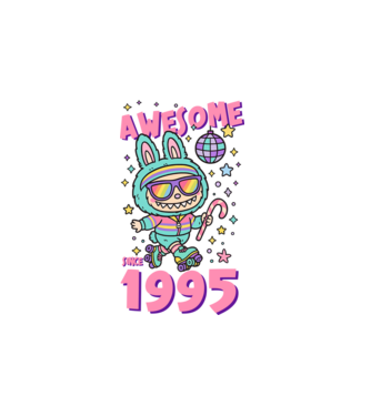 Awesome since 1995 - Labubu model alb pe tricou