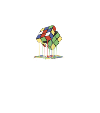 Melting Rubik cube model negru pe tricou