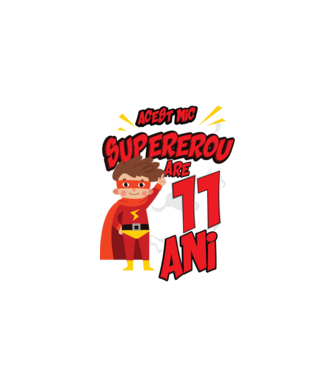 Acest mic supererou are 11 ani model negru pe tricou