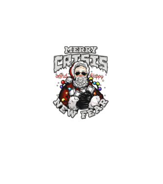 Merry Crisis and Happy New Fear model negru pe tricou