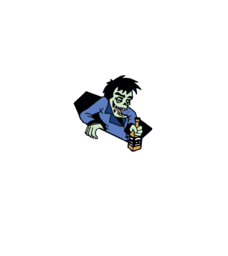 Drunk Zombie model alb pe tricou