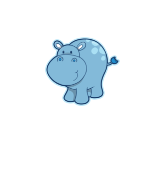 Cartoon hippo model turcoaz pe tricou