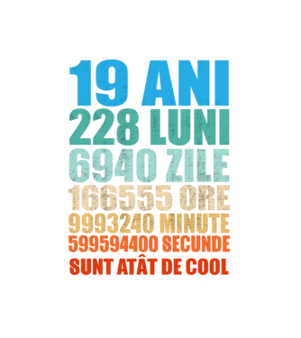 De 19 ani - luni - zile - ore - minute - secunde - sunt atât de cool model alb pe tricou