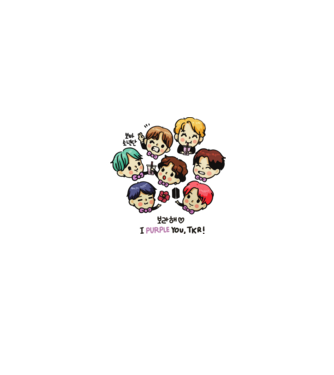 BTS chibi model alb/roșu pe tricou