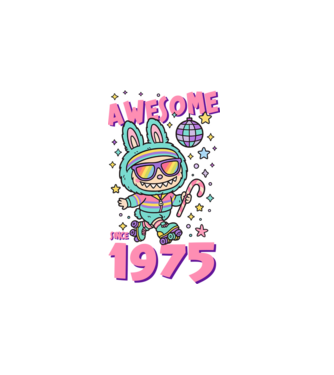 Awesome since 1975 - Labubu model alb pe tricou