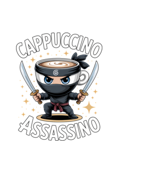 Cappuccino Assassino model negru pe tricou