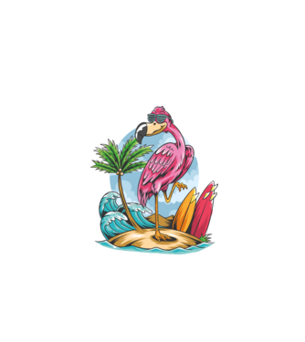Surfer flamingo model negru pe tricou