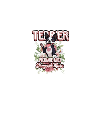 terrier : picioare mici dragoste mare model alb pe tricou