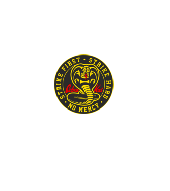 Strike first strike hard cobra kai model negru pe tricou