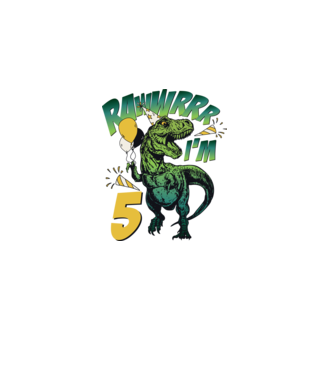 'Birthday Dinosaur rawww i''m 5' model alb pe tricou