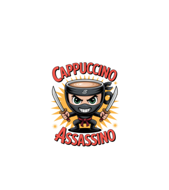 Cappuccino Assasino model negru pe tricou