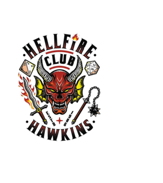 hellfire club hawkins model albastru deschis pe tricou